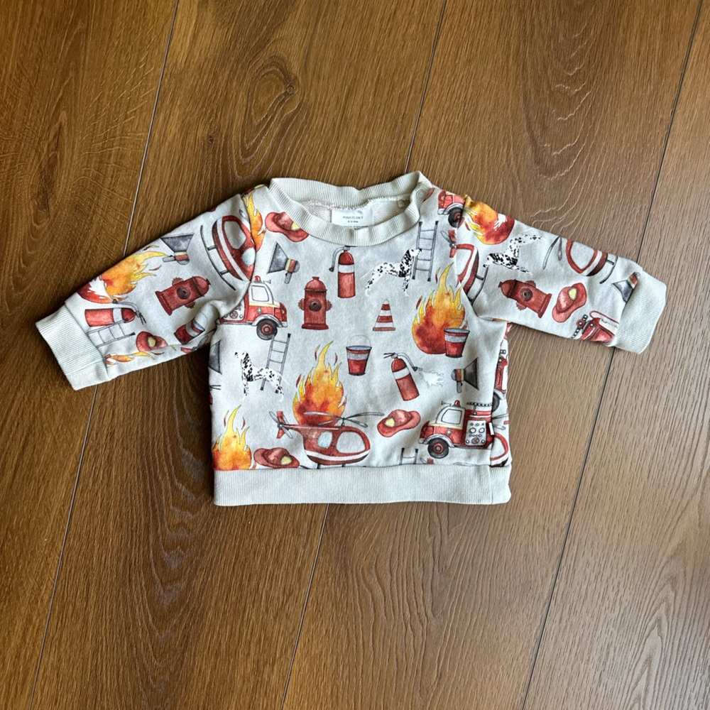 Posh Peanut Red and Gray Firefighter Sweatshirt. Like new for baby unisex 6-12 m